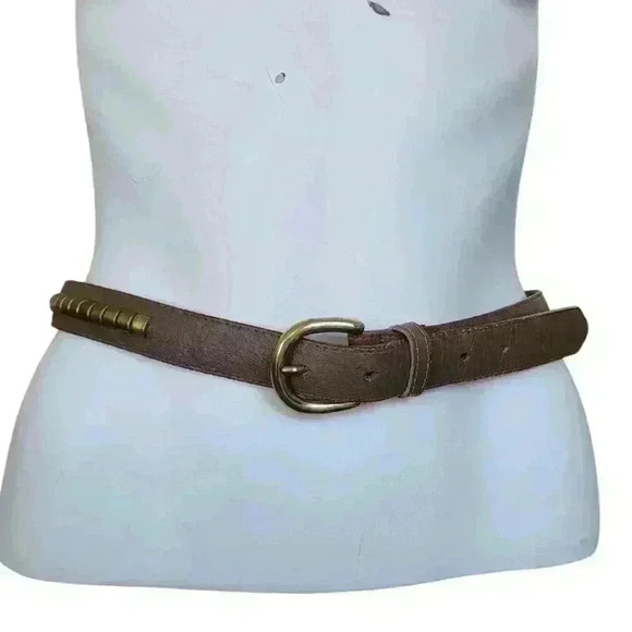 Genuin Leather And Brass 34" Belt Taupe - Picture 5 of 5